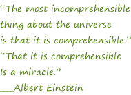 “The most incomprehensible thing about the universe is that it is comprehensible.” “That it is comprehensible Is a miracle.” ____Albert Einstein
